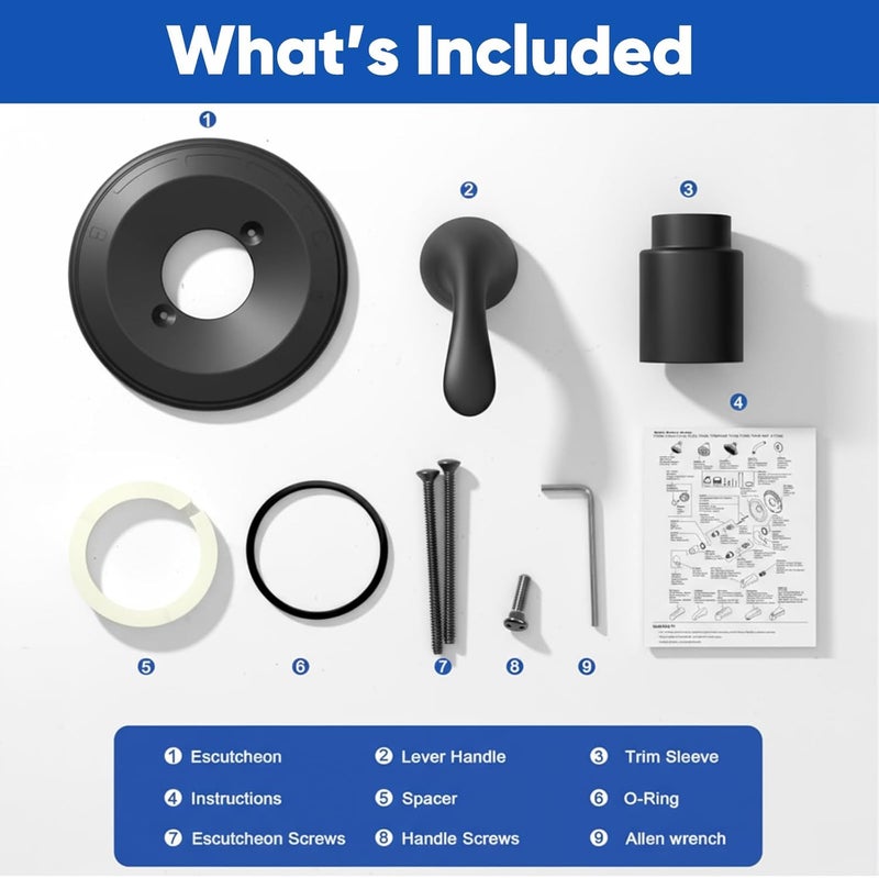 chufa Universal Shower Trim Kit Replacement for Delta 13/14 Series, Matte Black Shower Handle & Cover Plate, Durable Metal Construction, Easy Install (Valve & Cartridge Not Included) - Image 4